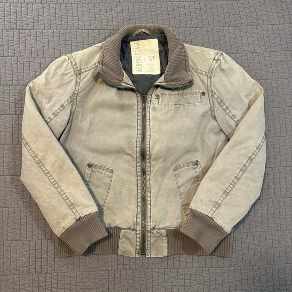 Vtg Y2K Aeropostale Canvas Jacket Men's Small Tan Lined Military Utility Faded - Picture 1 of 15